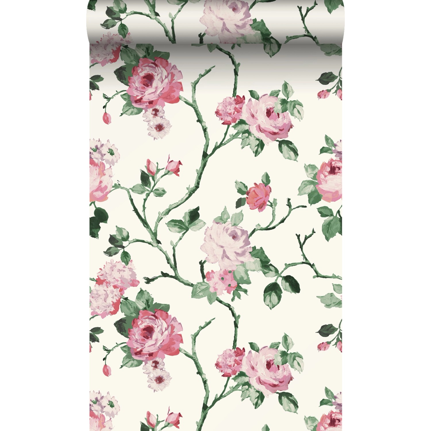 Origin Wallcoverings Tapete Blumen Crême-Weiß Rosa und Grün 53 cm x 10.05 m günstig online kaufen