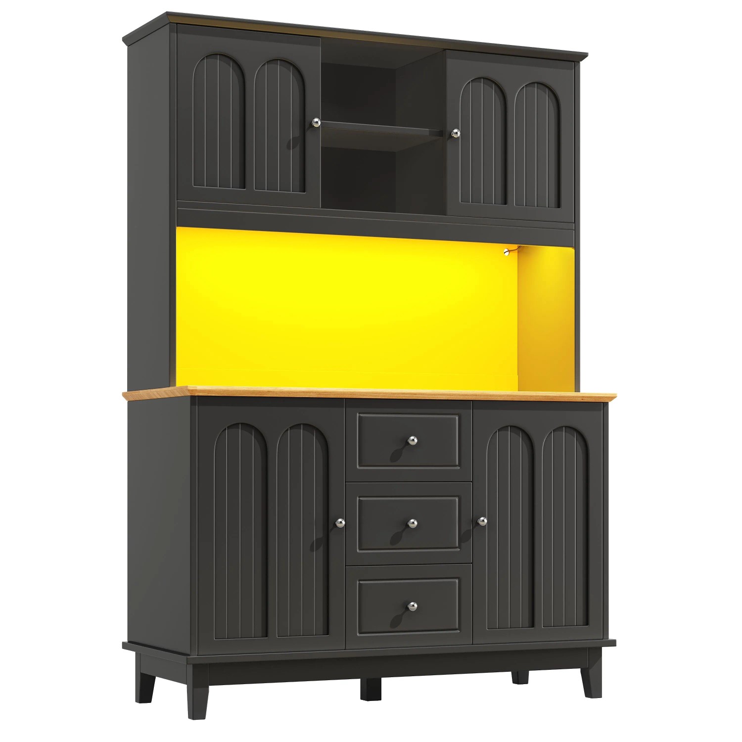 Merax Hochschrank 120x40x180 cm 4 Türen 3 Schubladen LED App Kippschutz
