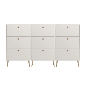 Weißer ebuy24 Softline Schuhschrank mit 9 Klapptüren und Holzfüßen.