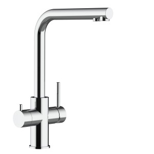 VIZIO 5-Wege Küchenarmatur aus Edelstahl, hochglanzpoliert, mit schwenkbarem L-Auslauf.