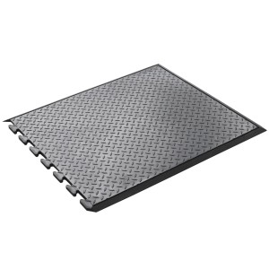 PROREGAL Anti-Ermüdungs Gummifliese, Eckstück rechts, 70x78cm, schwarz, mit Diamantprofil.