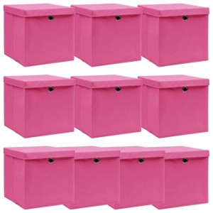 10 rosa Aufbewahrungsboxen mit Deckel, aus Stoff, für Ordnung und Aufbewahrung.