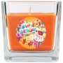 Viereckige Duftkerze "Happy Birthday" im Glas mit Honigmelone-Cupcake Motiv.