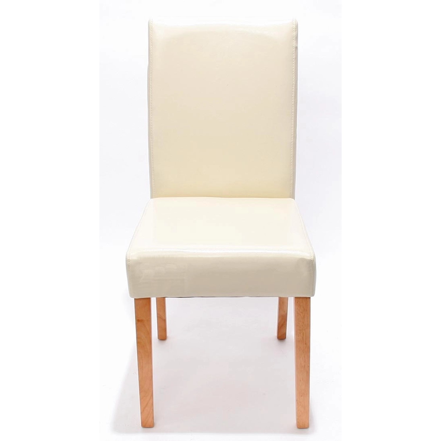 MCW Esszimmerstuhl Littau im 6er-Set, creme Leder, helle Holzbeine.