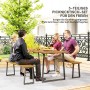 Outsunny 3-teiliges Picknicktisch-Set aus Naturholz und Stahl mit Bänken für 6 Personen auf Terrasse.