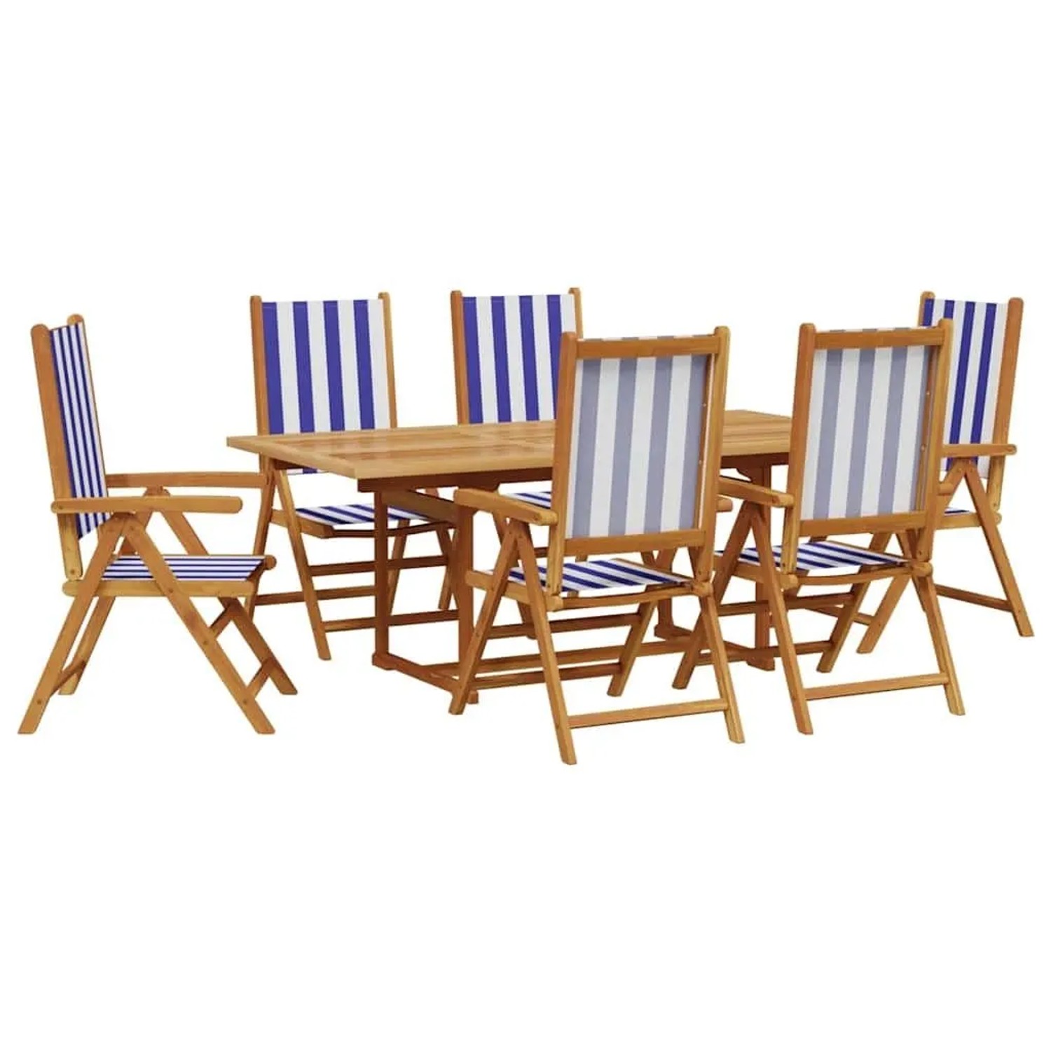 vidaXL 7-Tlg Garten-Essgruppe Stoff und Massivholz Blau und Weiß 3281741