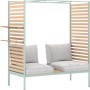 2-teiliges Lounge-Set Skipton in Mint-Beige mit Teakholz: Zweisitzer und Hocker für Balkon und Terrasse.