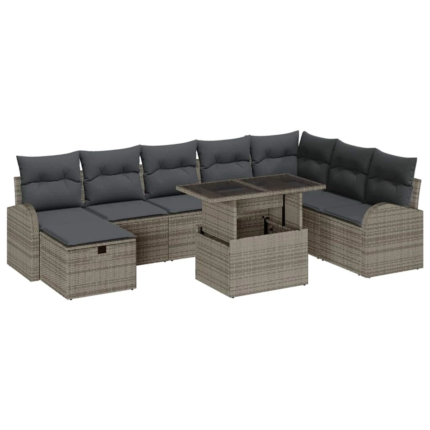 vidaXL Garten-Sofa-Set mit Kissen mit Speicher 9-Tlg Grau Poly Rattan 33597 günstig online kaufen