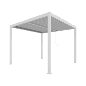 Weiße Ximax Pergola Shade Aluminium 300x300 cm mit Lamellendach. Pavillon für Garten und Terrasse.