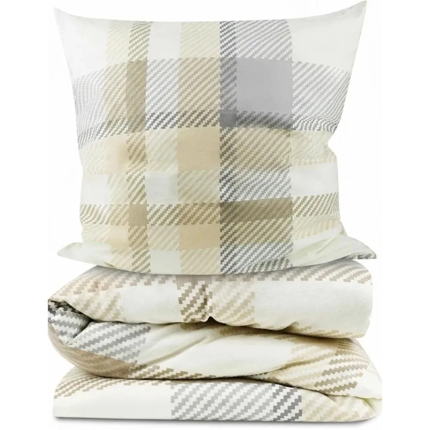 Beautissu Mira Bettwäsche 135x200cm + Kissenbezug 80x80cm Beige Biber