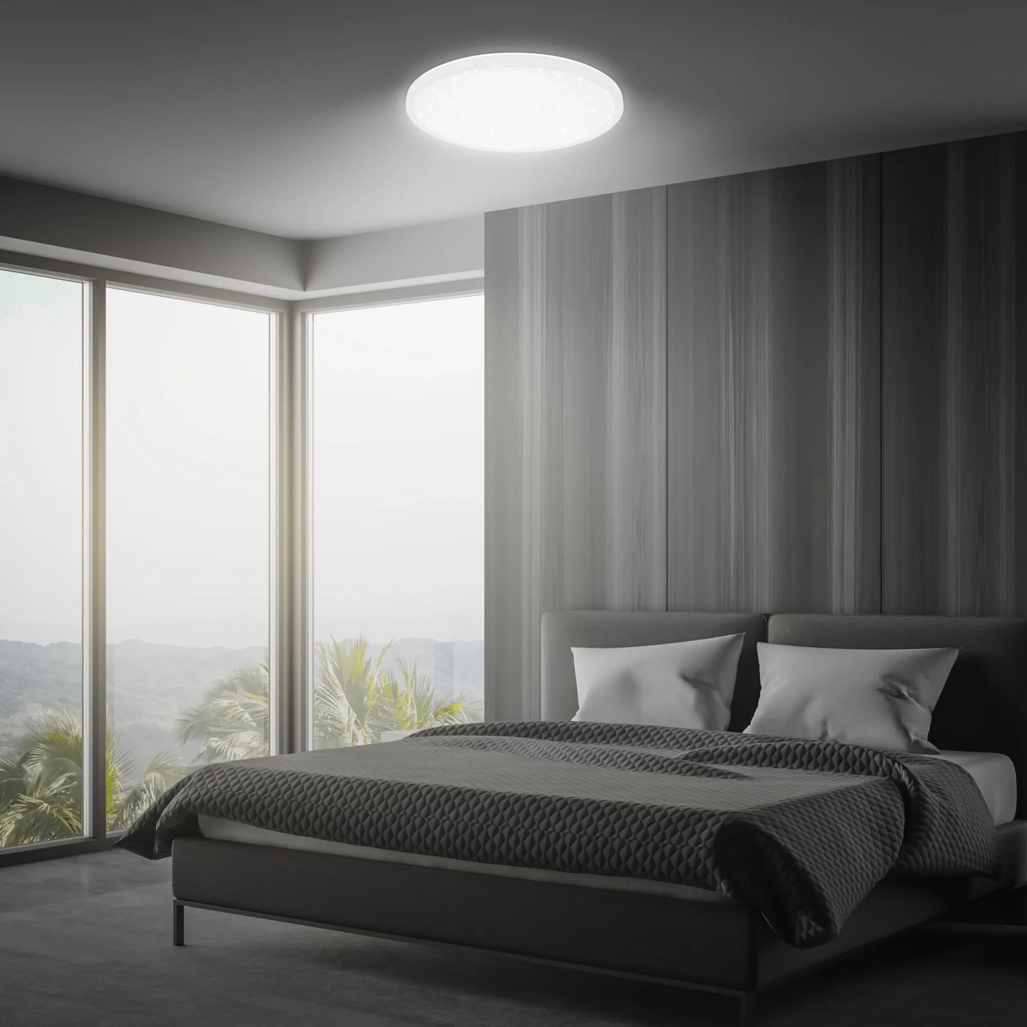 Brilo LED-Panel Slim Sternenhimmel, weiße Deckenleuchte im Schlafzimmer.