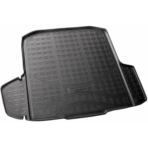 Schwarze Gummi Kofferraumwanne für Skoda Octavia III Kombi, passgenaues Autozubehör.