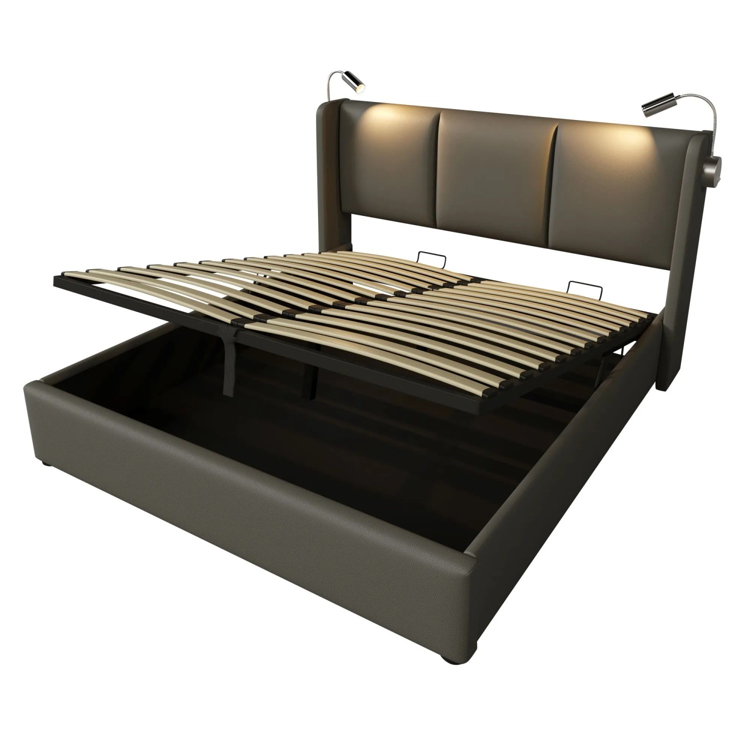 okwish Polsterbett 140x200cm mit Stauraum USB Leselampe Jugendzimmer Grau ohne Matratze