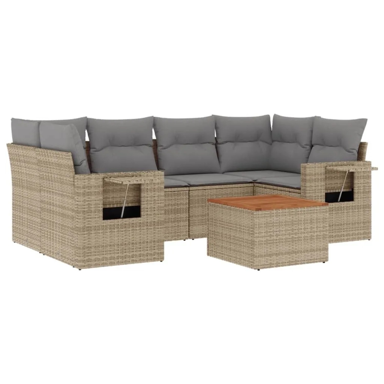 vidaXL 7-Tlg Garten-Sofagarnitur mit Kissen Beige Poly Rattan 3224463