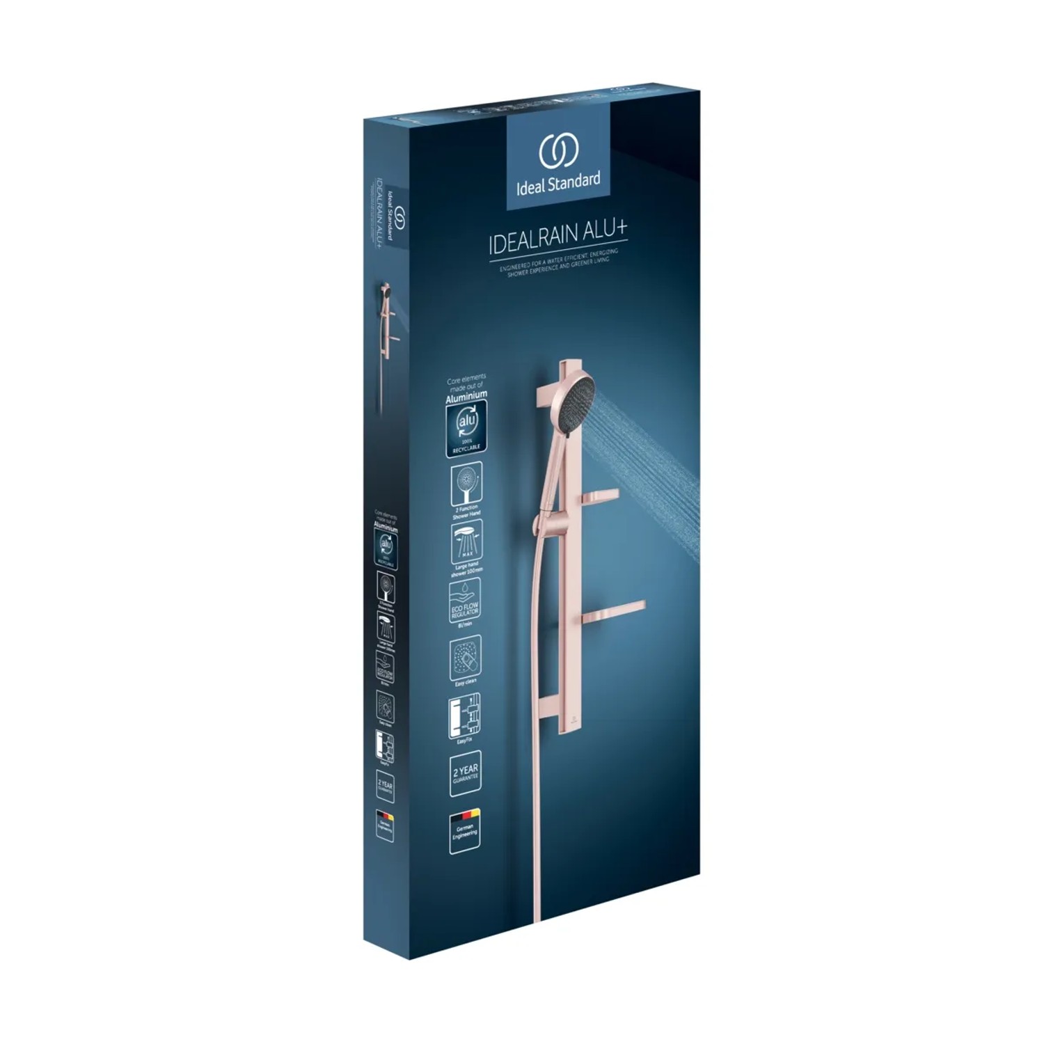 Ideal Standard Brausekombination in Rosé, 2-Funktions-Handbrause, Duschpaneel im Karton.