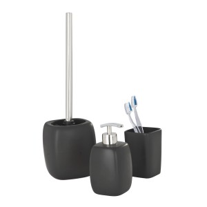 Wenko Bad-Set Faro Black: Zahnputzbecher, Seifenspender und WC-Garnitur in Schwarz.