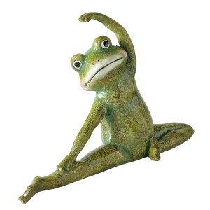 Grüne Yoga Frosch Figur, 34,5x14,5x50cm, Boltze Home Deko, entspannte Pose.