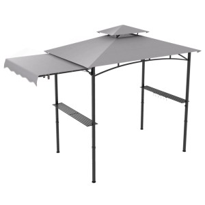 Costway Grillpavillon mit Seitenmarkise Doppeldach 318x153x250 cm Grau