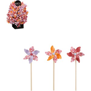 Farbenfrohe Mica Decorations Windmühle (rot, orange, violett) für den Garten, 37cm hoch.