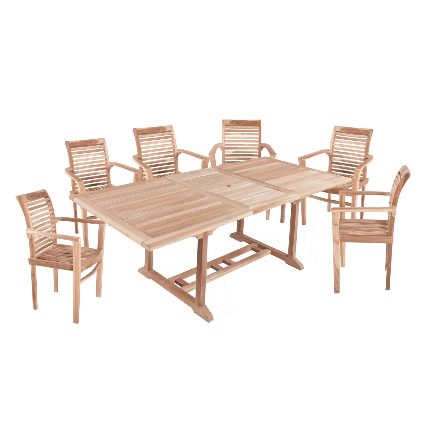 DELUKE Garten-Sitzgruppe MAGNUS 7-tlg. Teak Teakbraun Gartenmöbel-Set Gartengarnitur Garten-Essgruppe Stühle Esstisch