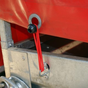 Las Expander mit Kugel zur Befestigung einer Anhänger-Plane, rot-schwarz.