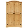 Kleiderschrank im Mexiko-Stil aus Kiefernholz mit 2 Türen und schwarzen Metalldetails.