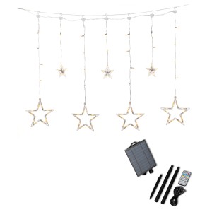 Konstsmide LED-Lichtervorhang Solar Sterne für Außen, mit Solarpanel und Fernbedienung.