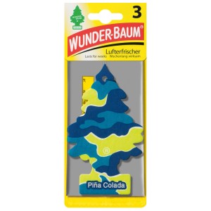 Wunderbaum Pina Colada 3er-Set, Lufterfrischer für Auto, blau-gelb gemustert.