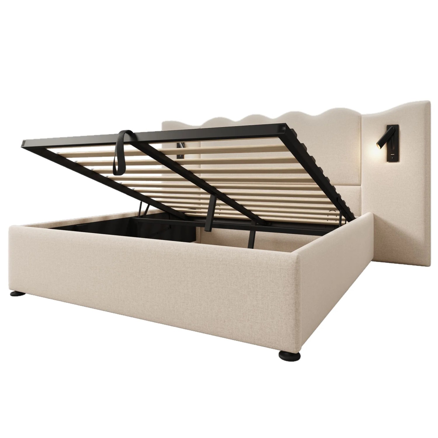 Merax Polsterbett 160x200cm USB-C Leselampe Stauraum Beige