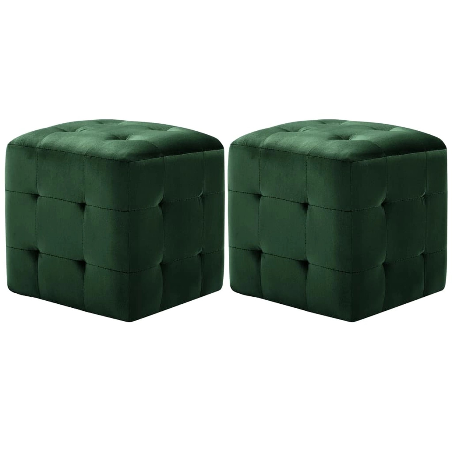 2er Set grüne vidaXL Poufs, quadratische Samthocker mit Knopfheftung, 30x30x30 cm.