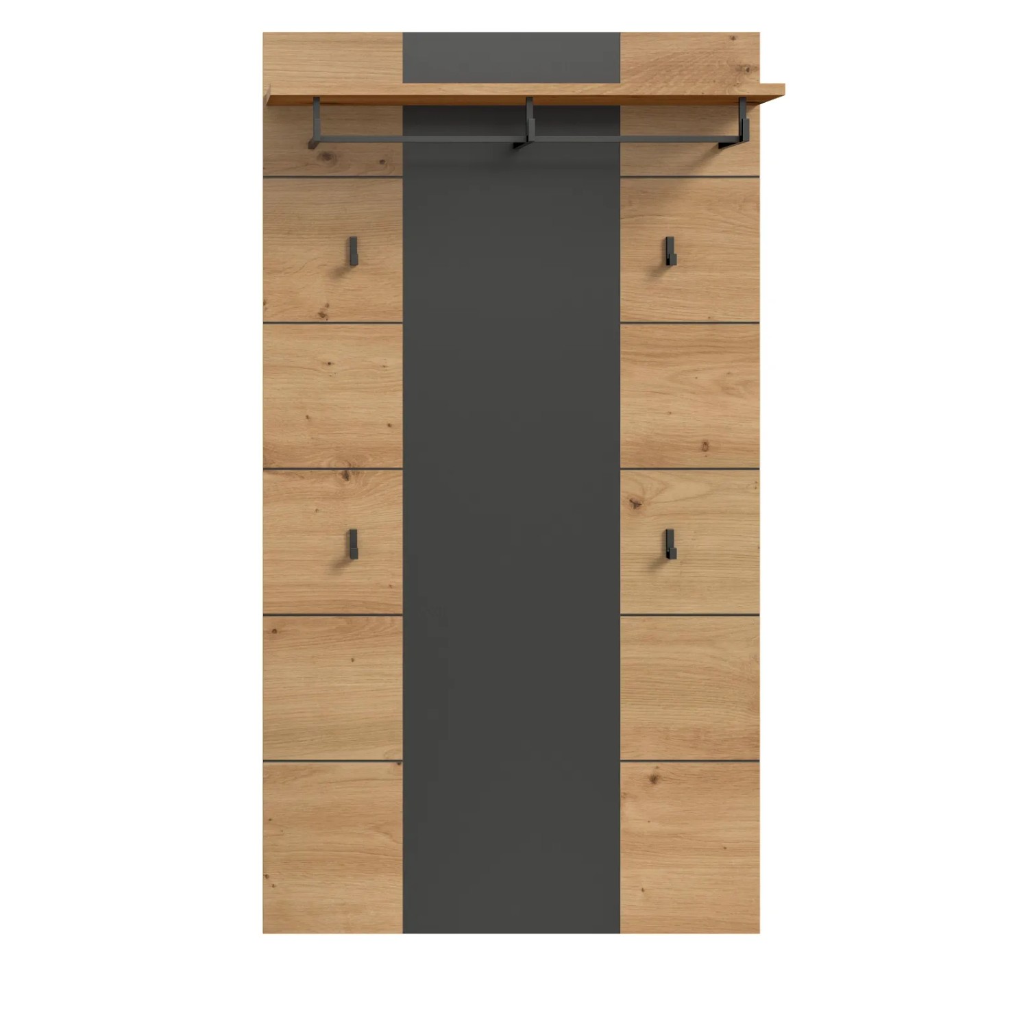 Inn.Furn Garderobenpaneel Cooper in Eiche/Grau, 80x141 cm, mit Hutablage, Kleiderstange und Haken.