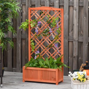 Outsunny Pflanzkasten aus Tannenholz, gelb, mit Rankgitter, 60x30x122,5cm. Ideal für Garten und Balkon.