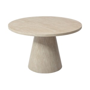 Runder Esstisch Larioza 120 cm in Beige mit konischem Fuß, moderne Travertin-Optik für 4 Personen.