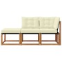 Modulares vidaXL Outdoor-Sofa-Set: Fußhocker, Mittel- & Eckteil aus Akazie mit cremefarbenen Kissen.