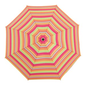 Derby Marktschirm COMO, Ø 165 cm, Orange-Mix, mit Streifenmuster, von unten fotografiert.