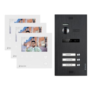 Balter Evo Mini Video-Gegensprechanlage für 3-Familienhaus, Türstation und Monitore.