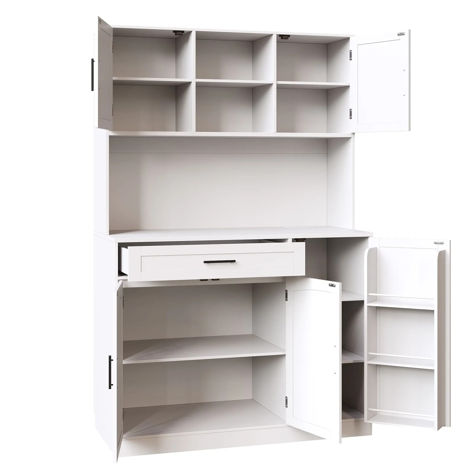 okwish Küchenschrank mit LED-Leiste Steckdose Küche 110x38x180cm Weiß