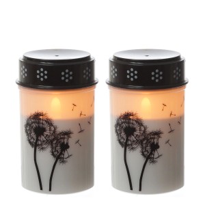 2er Set LED Grablichter mit Pusteblumenmotiv, 12cm hoch, für stimmungsvolle Grabdekoration.