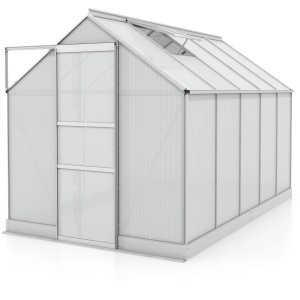 Vitavia Gewächshaus Apollo 6200 mit Alu-Rahmen, geöffneter Tür und Dachfenster.