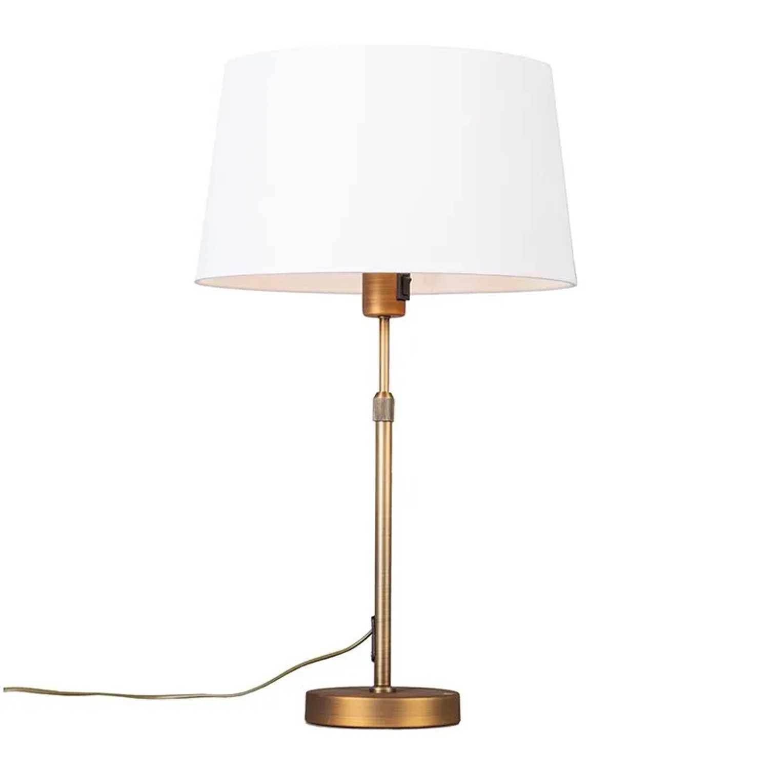 QAZQA Tischlampe Bronze mit Schirm Weiß 35 cm Verstellbar Parte