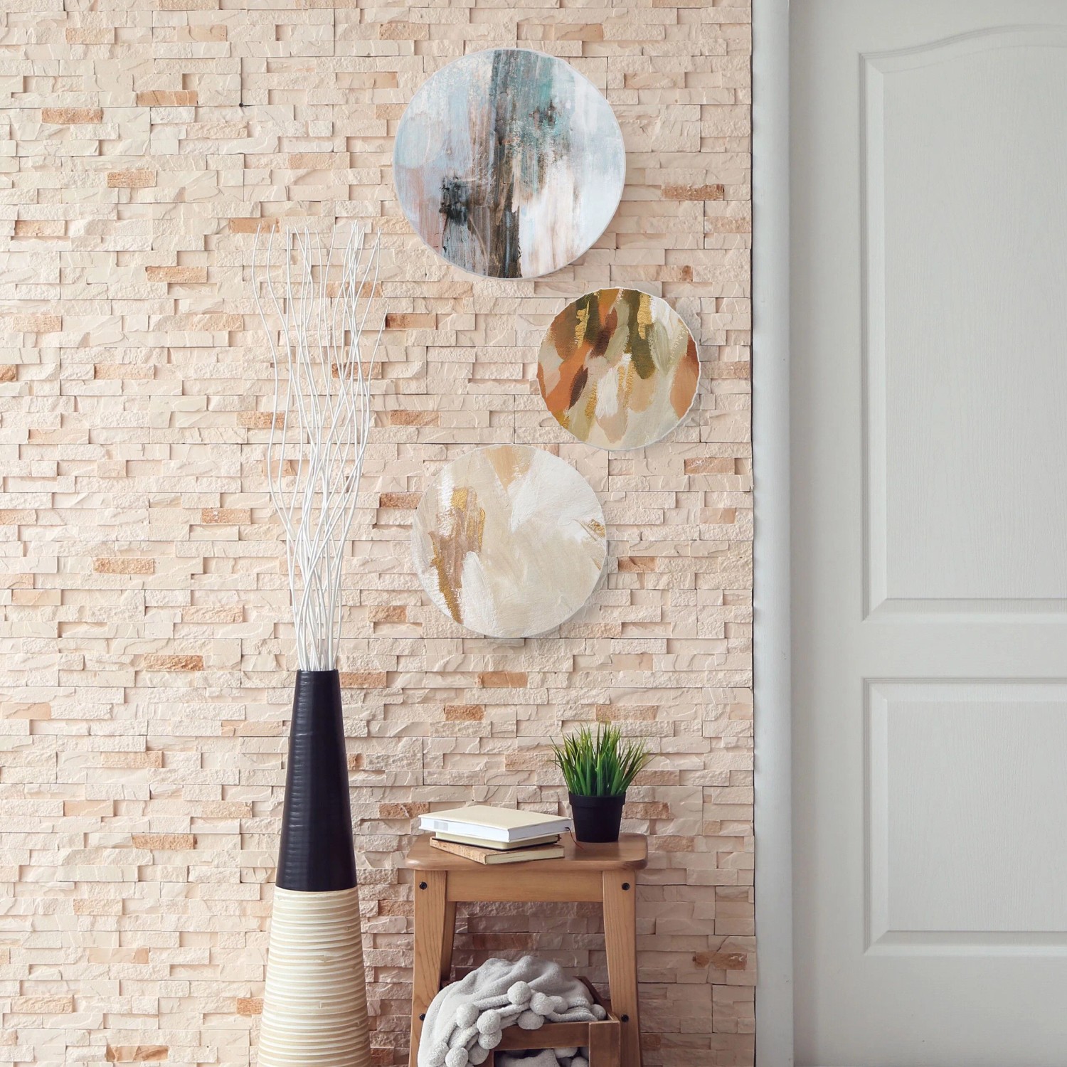 Relaxdays Leinwand MDF Baumwolle Weiß Rund 6er Set 3 Größen ø 40 cm x 1,5 cm ø 30 cm x 1,5 cm ø 20 cm x 1,5 cm_5