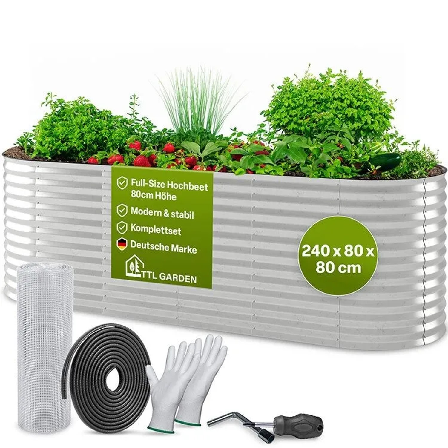 TTL GARDEN Ovales Garten-Hochbeet SPIRIT L 240×80×80 cm – Großes Metall Hochbeet Verzinkt in Silber für Garten & Terrasse_2