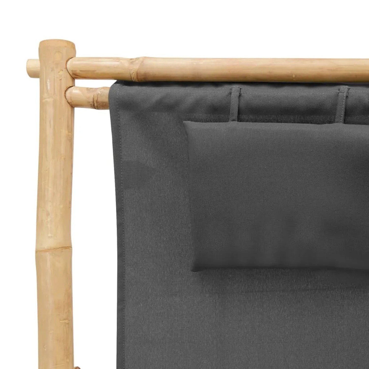 Detailansicht: Dunkelgrauer vidaXL Liegestuhl aus Bambus und Canvas.