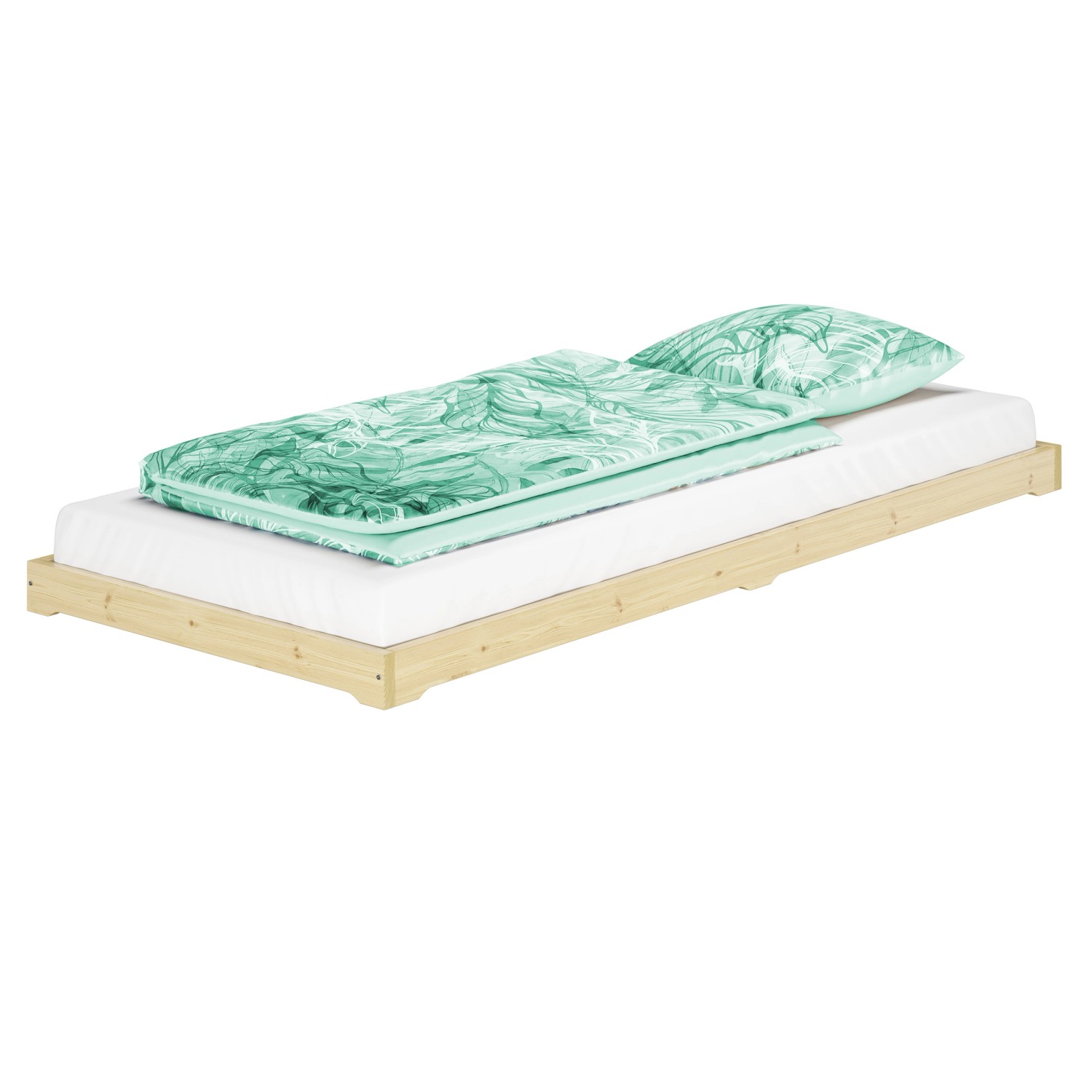 Erst-Holz Extra Flaches Einzelbett Futon Unbehandeltes Holz Loft 90 x 200 c günstig online kaufen