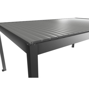 Biohort Pergola 6x3,5m in Quarz-Silber, Detailansicht der Lamellen und Rahmenkonstruktion.