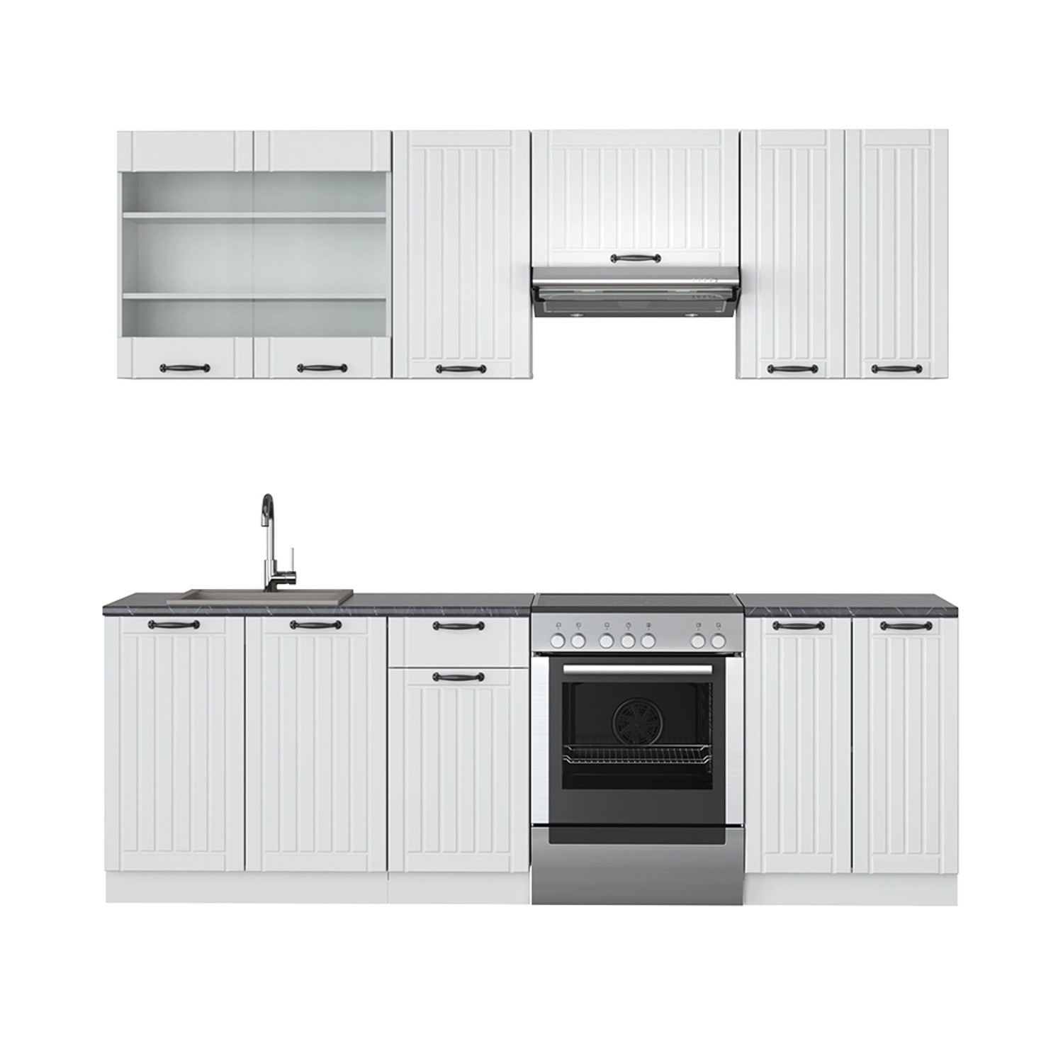 Vicco Fame-Line Küchenzeile Weiß Landhaus/Weiß 240 cm AP Anthrazit günstig online kaufen