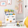 Weißes Songmics Spielzeugregal mit 3 Fächern und Weltraum-Motiven im Kinderzimmer.