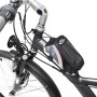 Tectake Fahrradtasche am Rahmen befestigt, schwarz-grau-rot, mit durchsichtiger Handyhülle.