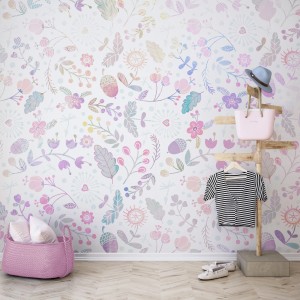 Komar Vliesfototapete Magical Autumn, florales Muster in Pastellfarben, 300x280 cm.