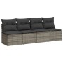 Graue vidaXL Garten-Sofagarnitur, 11-teilig, aus Poly Rattan mit Kissen.